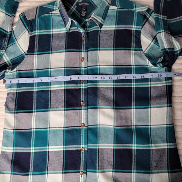 Lands’ End Flannel Plaid Button Shirt Women’s 12P Outdoor Fall Layering Hiking - Picture 5 of 8